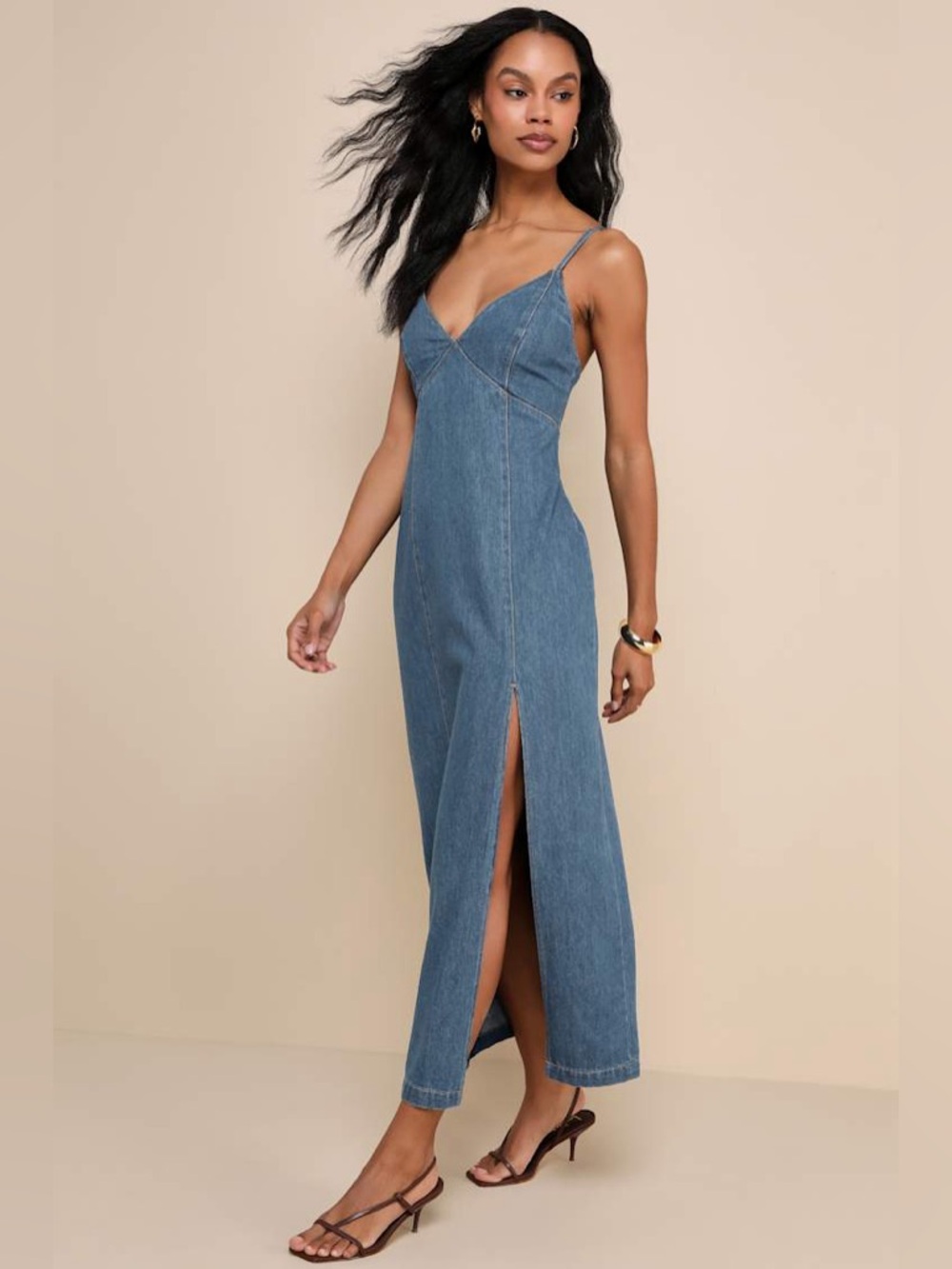 Lulus Dark Wash Denim Sleeveless Midi Dress - Picture 2 of 11